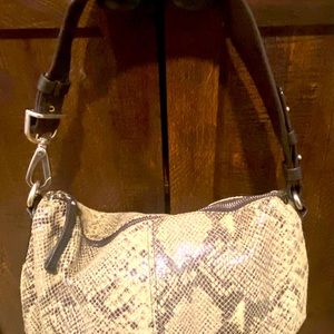 Banana Republic leather snake print shoulder bag with silver hardware.